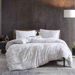 HOLDEN GRID QUILT COVER SET - GREY
