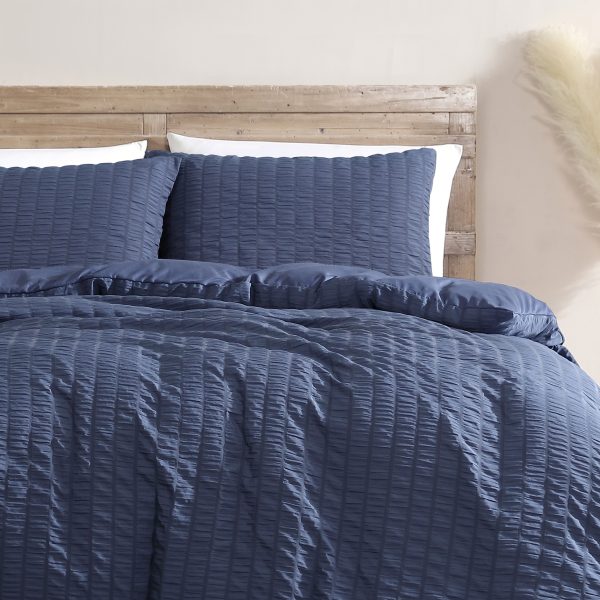 BYRON SEERSUCKER STRIPES QUILT COVER SET IN NAVY - Image 2