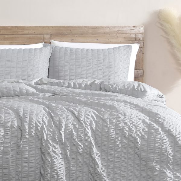 BYRON SEERSUCKER STRIPES QUILT COVER SET IN SILVER - Image 2