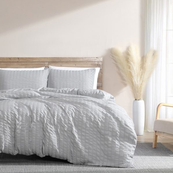 BYRON SEERSUCKER STRIPES QUILT COVER SET IN SILVER