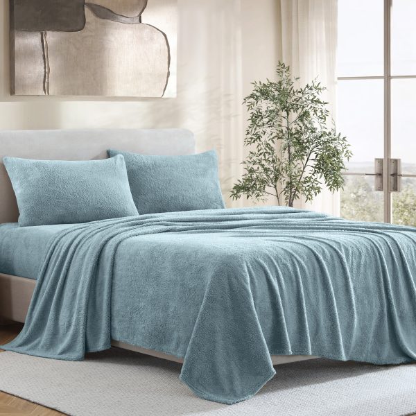 TEDDY FLEECE SHEET SET IN SEA MIST